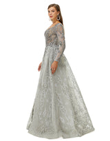 Ballbella Design | Sparkle Dusty Blue Beaded Mermaid Long sleeves Prom Dresses with Overskirt-Ballbella