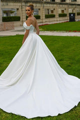 Ballbella Designer Satin Sleeveless Sequined Wedding Dress With Slit Off-the-shoulder-Ballbella