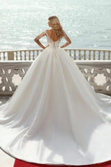 Ballbella Fabulous Modern Satin Wedding Gowns With Long Sleeves V-neck-Ballbella