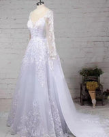 Ballbella Long Sleeves Scoop Wedding Dress Princess Lace Bridal Gown-Ballbella