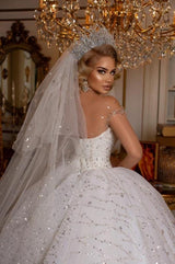 Ballbella Modern Sweetheart Sleeveless Ball Gown Wedding Dress With Glitter Off-the-shoulder-Ballbella