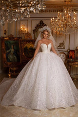 Ballbella Modern Sweetheart Sleeveless Ball Gown Wedding Dress With Glitter Off-the-shoulder-Ballbella