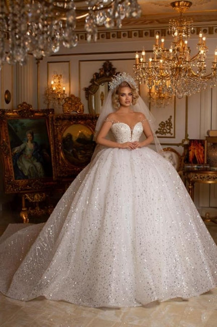 Ballbella Modern Sweetheart Sleeveless Ball Gown Wedding Dress With Glitter Off-the-shoulder Ballbella Modern Sweetheart Sleeveless Ball Gown Wedding Dress With Glitter Off-the-shoulder