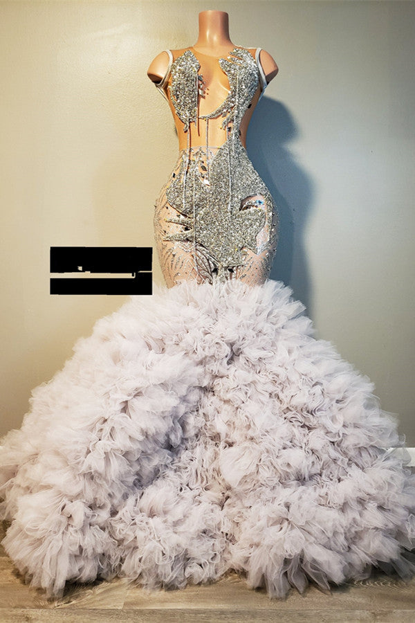 silver ruffle dress Strapless Sequin Ruffle Maxi Dress Silver