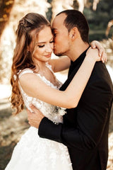 Ballbella Sparkly Fabulous V-neck Straps Wedding Gowns With Lace Long-Ballbella