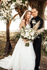 Ballbella Sparkly Fabulous V-neck Straps Wedding Gowns With Lace Long-Ballbella