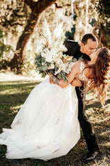 Ballbella Sparkly Fabulous V-neck Straps Wedding Gowns With Lace Long-Ballbella