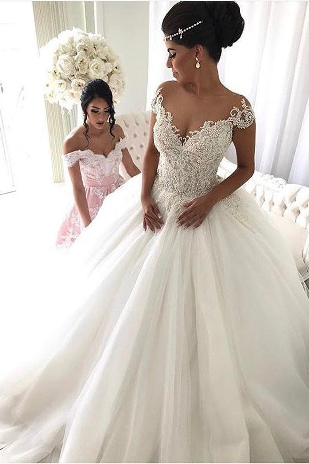 Beads Lace Royal Wedding Dresses Princess Ball Gown Sheer Tulle Modern Bridal Gowns Beads Lace Royal Wedding Dresses Princess Ball Gown Sheer Tulle Modern Bridal Gowns