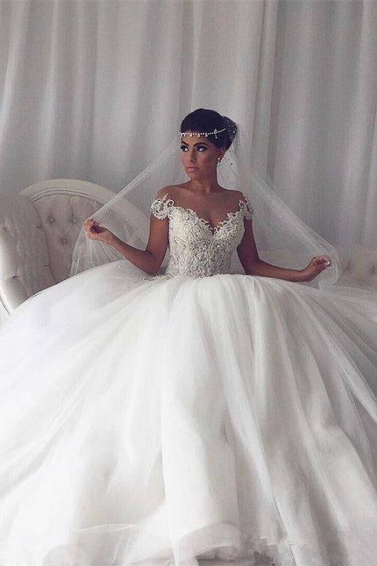 princess beaded ball gown wedding dresses Aline Ball Gown Wedding Dress with Long Sleeves - Floral Beaded Dress