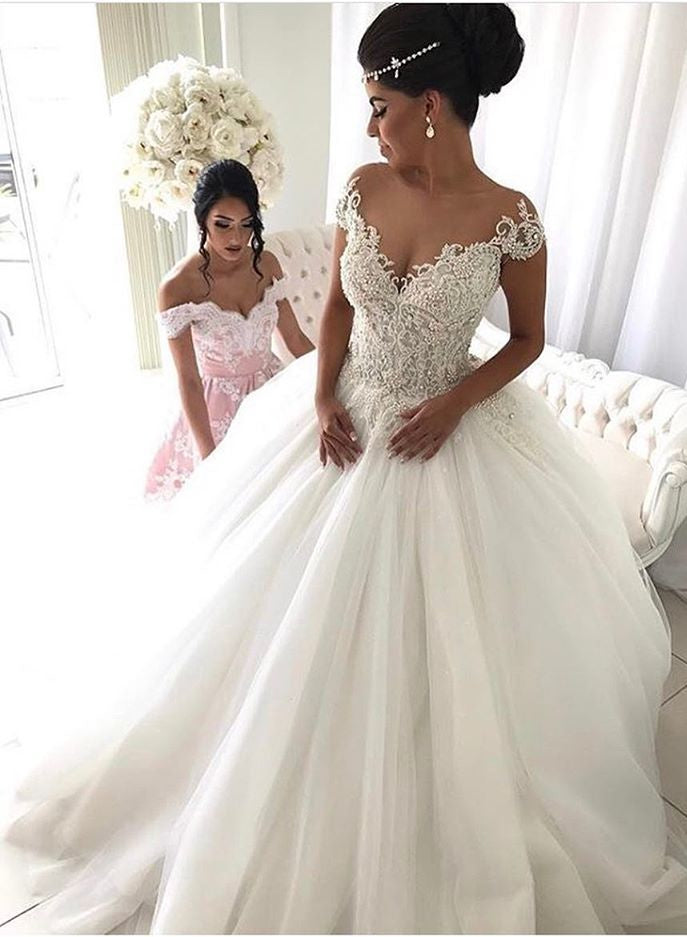 Blush Champagne Beaded Lace Wedding Dress Bridal Gown Custom made