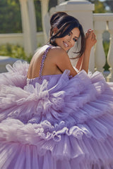 Beautiful A-line Lilac Straps Ruffles Sleeveless Prom Dress-Ballbella