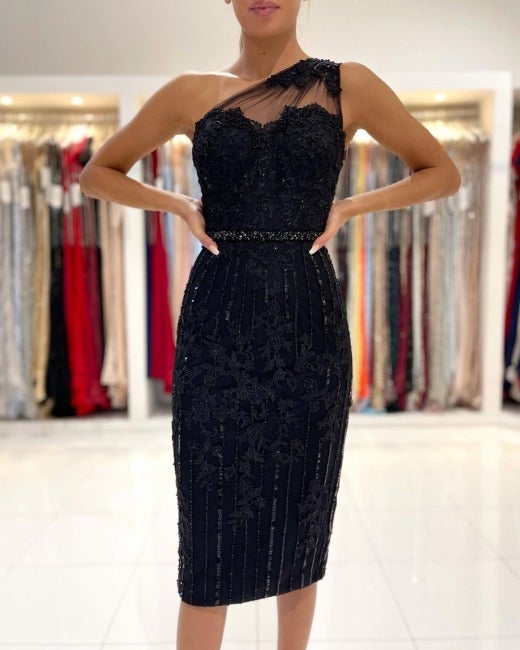short black lace prom dress Black Lace A-line Homecoming Dress, Short Prom Dress for Teens, MH239