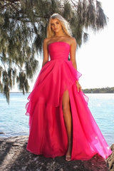 Beautiful Daffodil Strapless A-Line Prom Dresses Sleeveless With High Slit Online-Ballbella