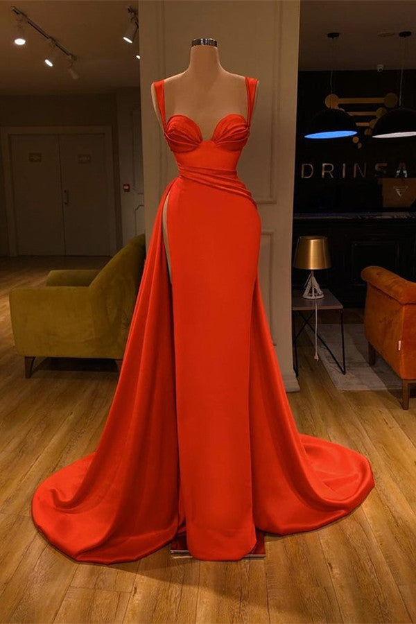 red dress sweetheart Beautiful Red Starps Sweetheart Long Prom Dress With Split