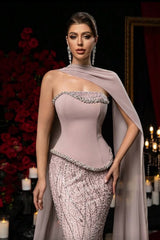 Beautiful Strapless Sleeveless Mermaid Prom Dresses Two-Pieces Gem With Beads Ruffles-Ballbella