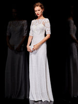 Beautiful White Evening Dresses Lace Half Sleeve Sequin Long Formal Occasion Dress-Ballbella