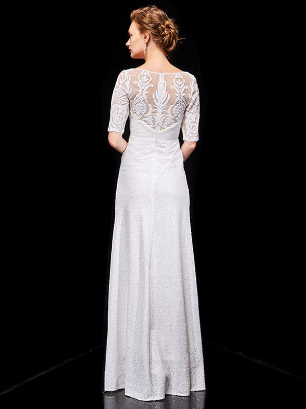 Beautiful White Evening Dresses Lace Half Sleeve Sequin Long Formal Occasion Dress Beautiful White Evening Dresses Lace Half Sleeve Sequin Long Formal Occasion Dress