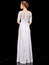 Beautiful White Evening Dresses Lace Half Sleeve Sequin Long Formal Occasion Dress-Ballbella