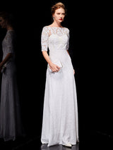 Beautiful White Evening Dresses Lace Half Sleeve Sequin Long Formal Occasion Dress-Ballbella