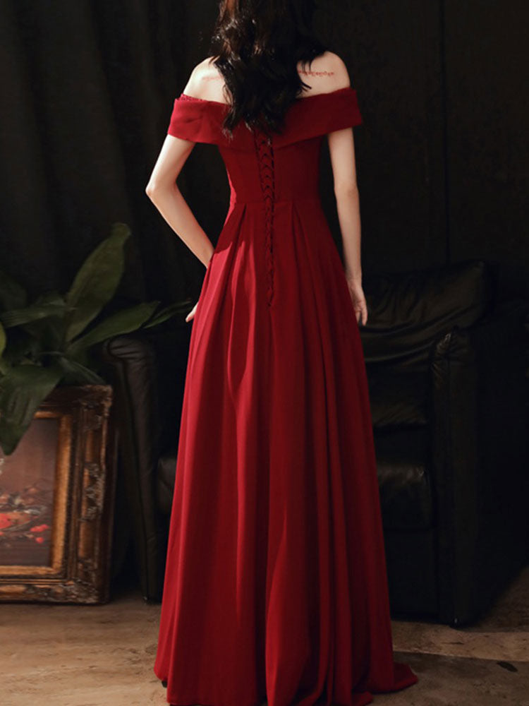 Beautiful Women's Evening Dress A-Line Bateau Neck Matte Satin Floor-Length Beaded Formal Dinner Dresses Beautiful Women's Evening Dress A-Line Bateau Neck Matte Satin Floor-Length Beaded Formal Dinner Dresses