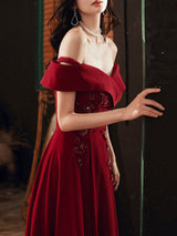 Beautiful Women's Evening Dress A-Line Bateau Neck Matte Satin Floor-Length Beaded Formal Dinner Dresses-Ballbella