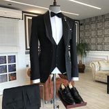 Bespoke 3-pieces Black Shawl Lapel One Button Wedding Tuxedos-Ballbella