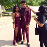 Bespoke Burgundy Two-Piece Slim Fit Men's Prom Suits Online-Ballbella