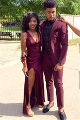 Bespoke Burgundy Two-Piece Slim Fit Men's Prom Suits Online-Ballbella