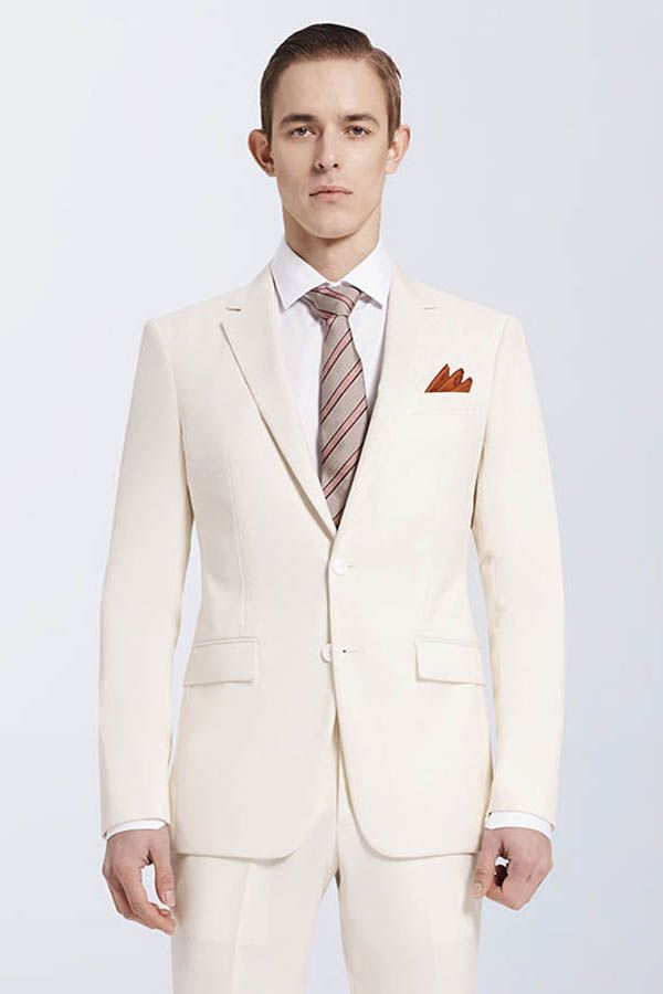 Bespoke Cream Slim Fit Marriage Suits Notch Lapel Casual Leisure Suits for Men