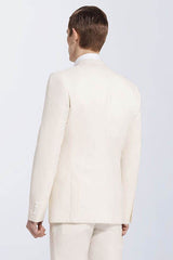 Bespoke Cream Slim Fit Marriage Suits Notch Lapel Casual Leisure Suits for Men-Ballbella