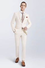 Bespoke Cream Slim Fit Marriage Suits Notch Lapel Casual Leisure Suits for Men-Ballbella