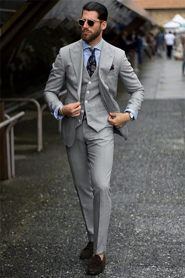 Bespoke Formal Mens Suits Regular Grey Three-Piece Business Suits Bespoke Formal Mens Suits Regular Grey Three-Piece Business Suits