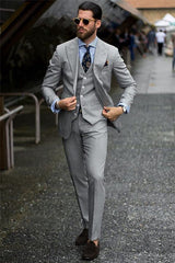 Bespoke Formal Mens Suits Regular Grey Three-Piece Business Suits-Ballbella
