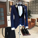 Bespoke Peaked Lapel Slim Fit Dark Navy Formal Business Men Suit-Ballbella