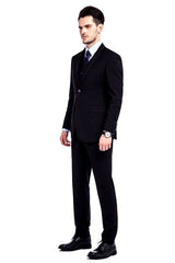 Bespoke Solid Black Three Piece Suits for Men-Ballbella