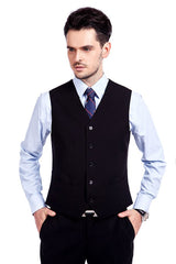 Bespoke Solid Black Three Piece Suits for Men-Ballbella