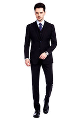 Bespoke Solid Black Three Piece Suits for Men-Ballbella