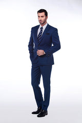 Bespoke Solid Navy Blue Mens Suits for Formal-Ballbella
