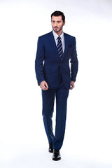 Bespoke Solid Navy Blue Mens Suits for Formal-Ballbella