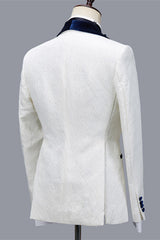 Bespoke White Jacquard Shawl Lapel Men Suit for Wedding-Ballbella