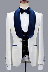 Bespoke White Jacquard Shawl Lapel Men Suit for Wedding-Ballbella