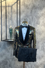 Best-Selling Sequin 2 Piece Shawl Lapel Single-Breasted Casual Suit-Ballbella