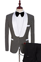 Black and White Shawl Lapel Wedding Suits Designer Dot Prom Tuxedo-Ballbella