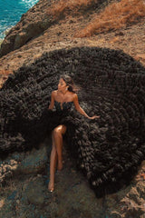 Black Beach Hi Lo Tulle Wedding Evening Gown Sleeveless lace-Ballbella