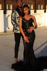 Black Chic Mermaid Prom Party GownsSweetheart Sequined Evening Dress-Ballbella