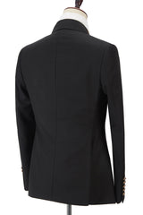 Black Double Breasted Men's Formal Suit with Peak Lapel-Ballbella