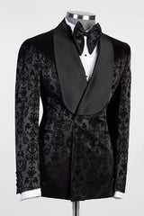 Black Floral Jacquard Shawl Lapel Men's Suit-Ballbella