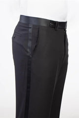Black Frosted Side One-Button Men's Suit with Satin Lapel-Ballbella