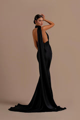 Black High Neck Mermaid Prom Dress with Open Back-Ballbella