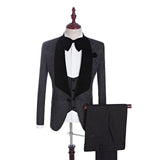 Black Jacquard Three-pieces Shawl Lapel Wedding Suits for Men-Ballbella